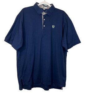 Peter Millar Navy Blue Polo Shirt Mens Size L Golf Casual Checkered Trim